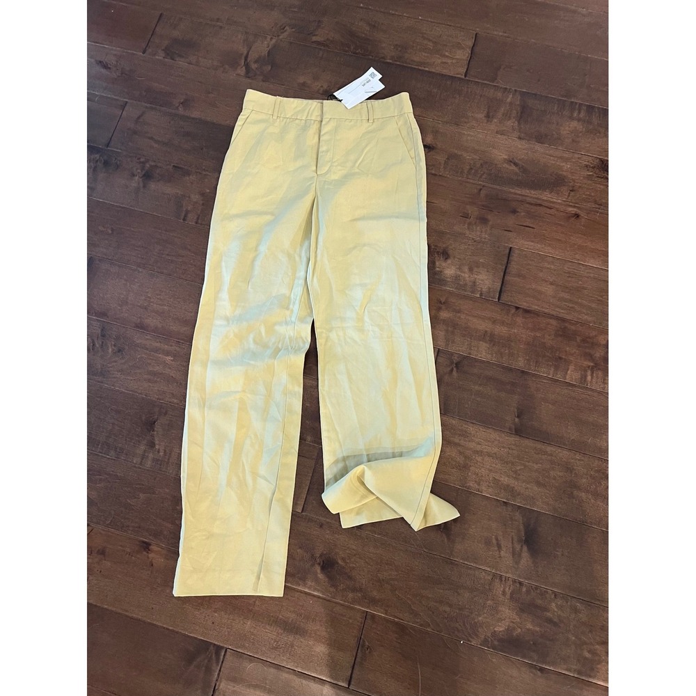 Zara Cropped Pants Wide Leg Trousers High Waist Career Casual Yellow S
